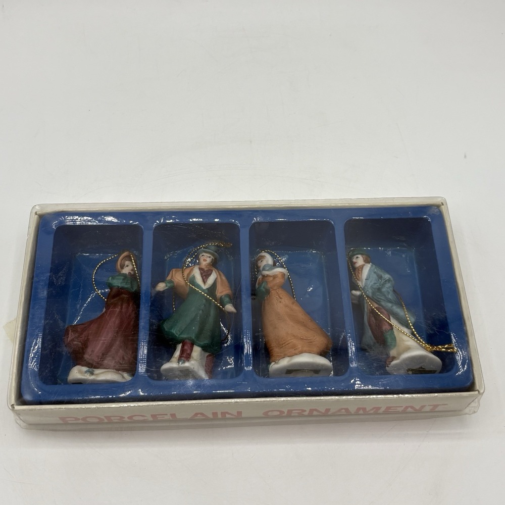 Vintage Kmart Christmas Porcelain Victorian Villager Ornaments Original Box RARE